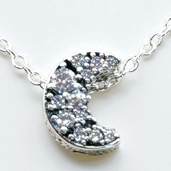 NWOT Sterling silver pave crescent moon charm pendant necklace 18” - Picture 16 of 16